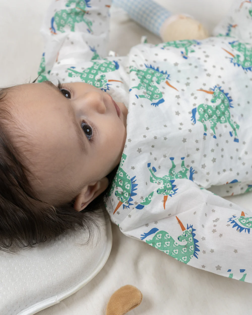 The Almirah Green Jhabla Set-Unicorn-Organic Cotton-For Infants - Image 3