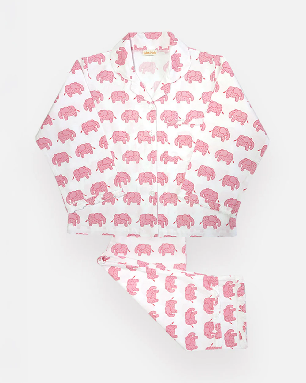 The Almirah White & Pink Nightsuit-Hathi March-Cotton-For Infants - Image 2