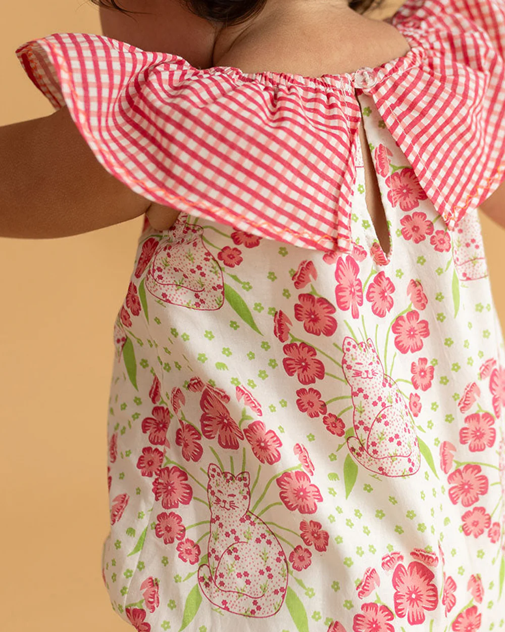 The Almirah White & Pink Romper-Cat-Cotton-For Infants - Image 3