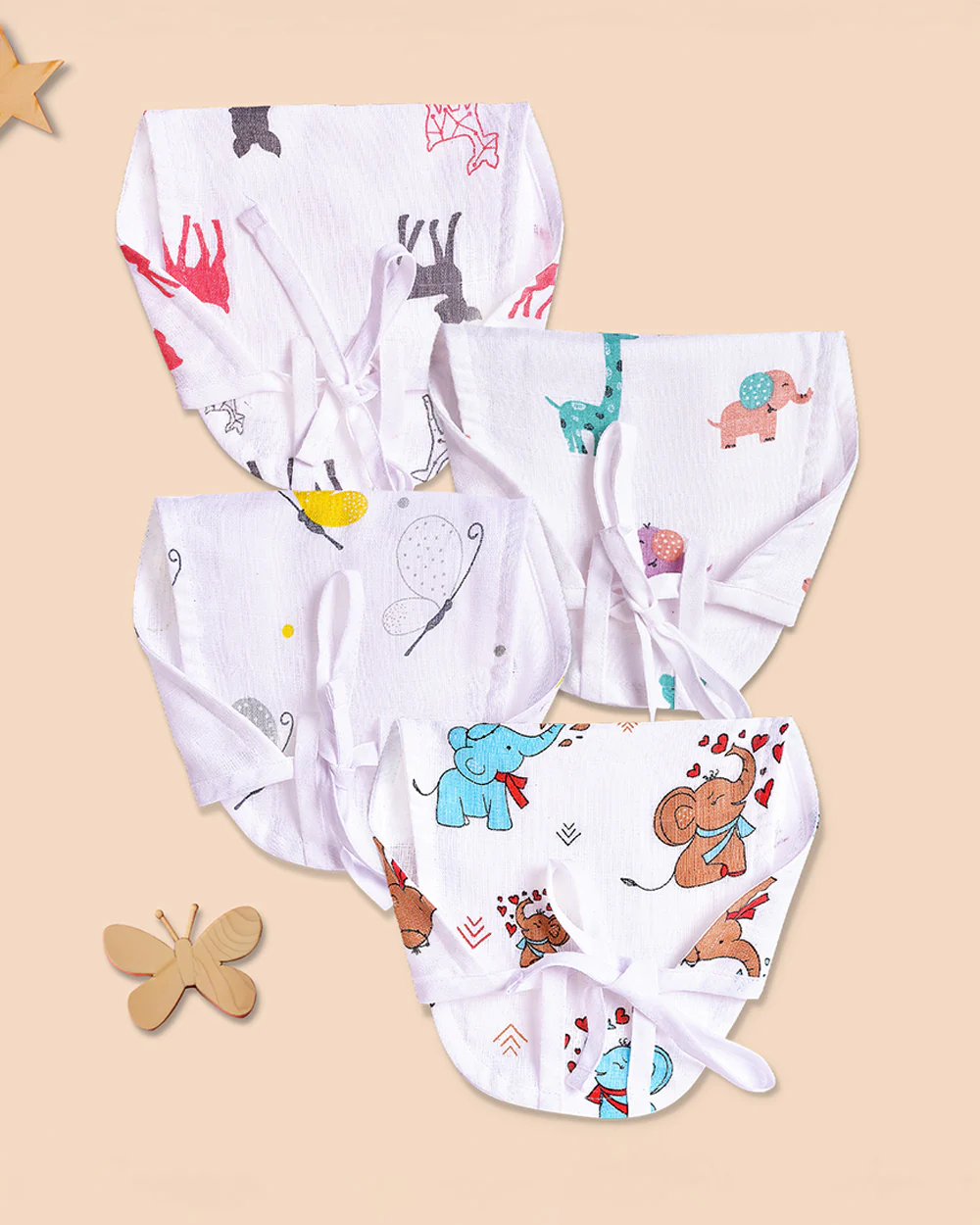 The Boo Boo Club Animal Print Cloth Nappy Combo-GOTS Certified Organic Cotton-Washable & Reusable-Pack of 4