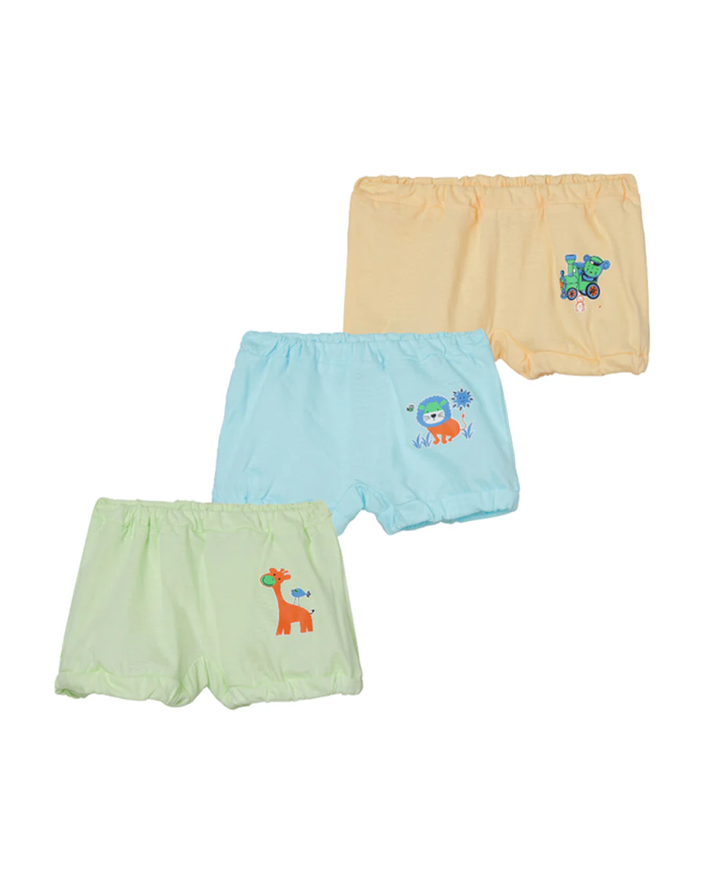 The Boo Boo Club Blue, Peach & Green Shorts-Embroidered-Cotton-Pack of 3-For Infants
