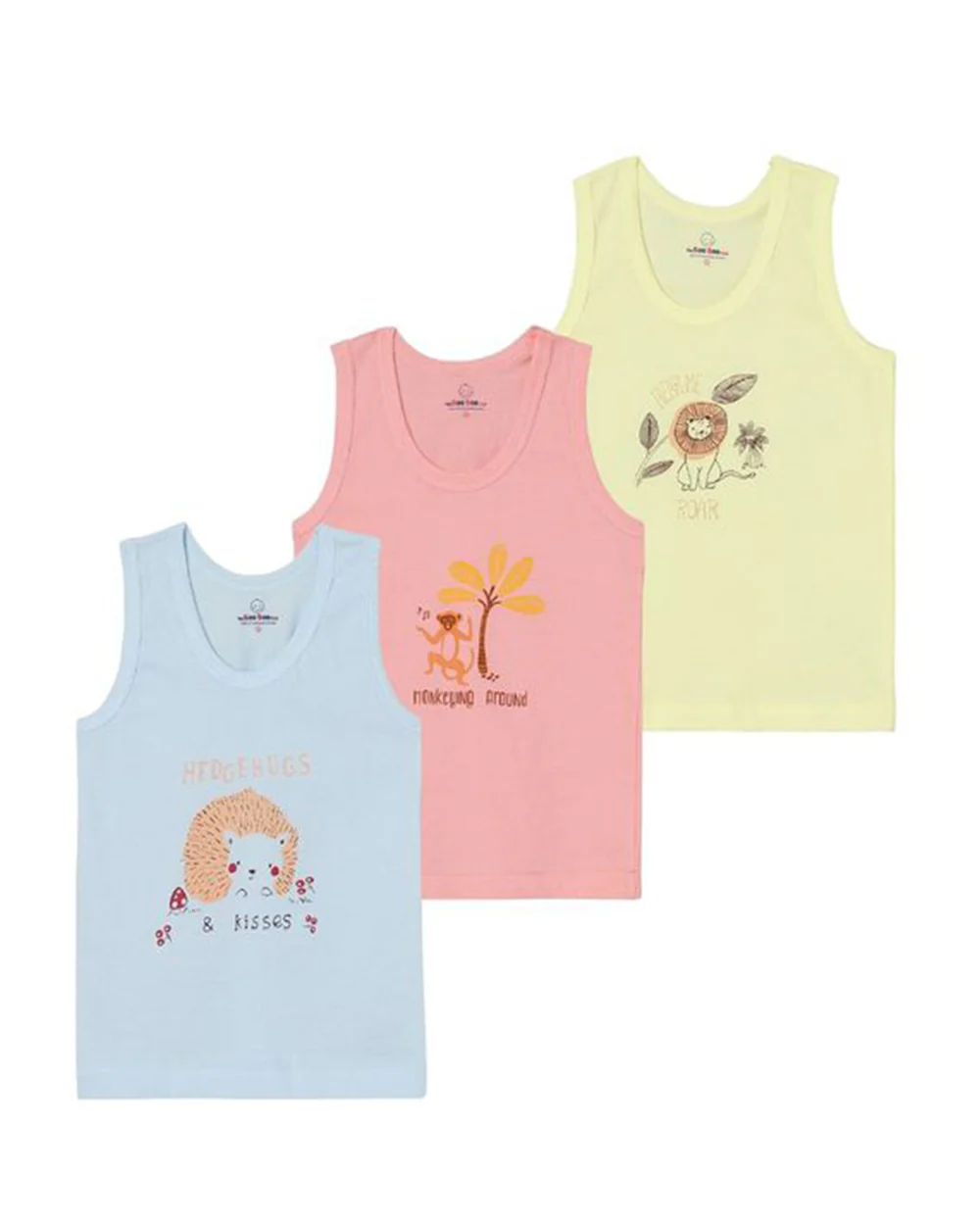 The Boo Boo Club Blue, Peach & Green Vest-Embroidered-Cotton-Pack of 3-For Infants