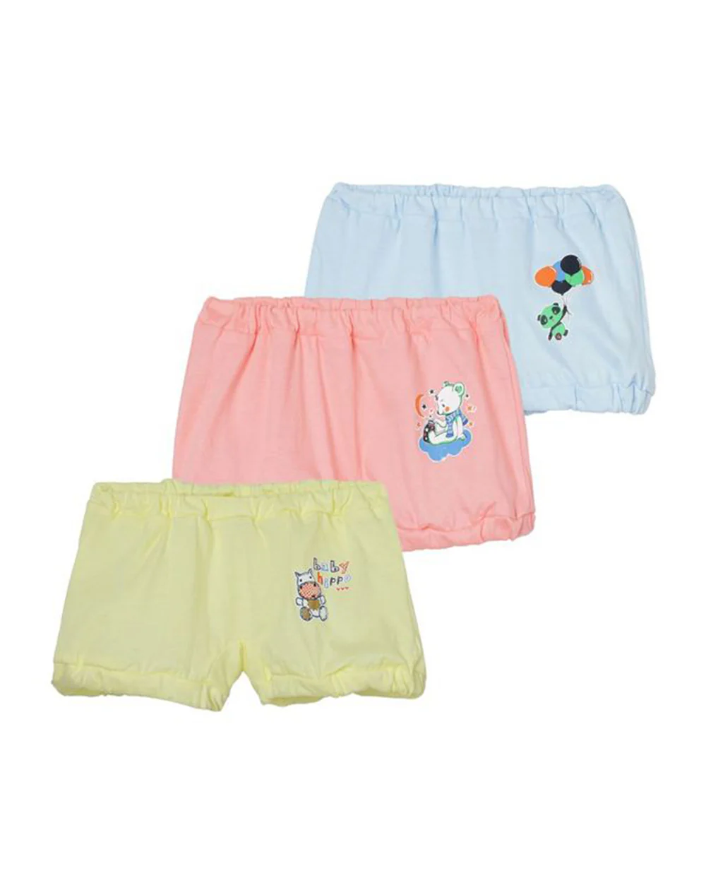 The Boo Boo Club Blue, Pink & Yellow Shorts-Embroidered-Cotton-Pack of 3-For Infants