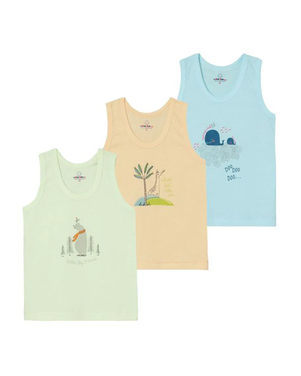 The Boo Boo Club Blue, Pink & Yellow Vest-Embroidered-Cotton-Pack of 3-For Infants