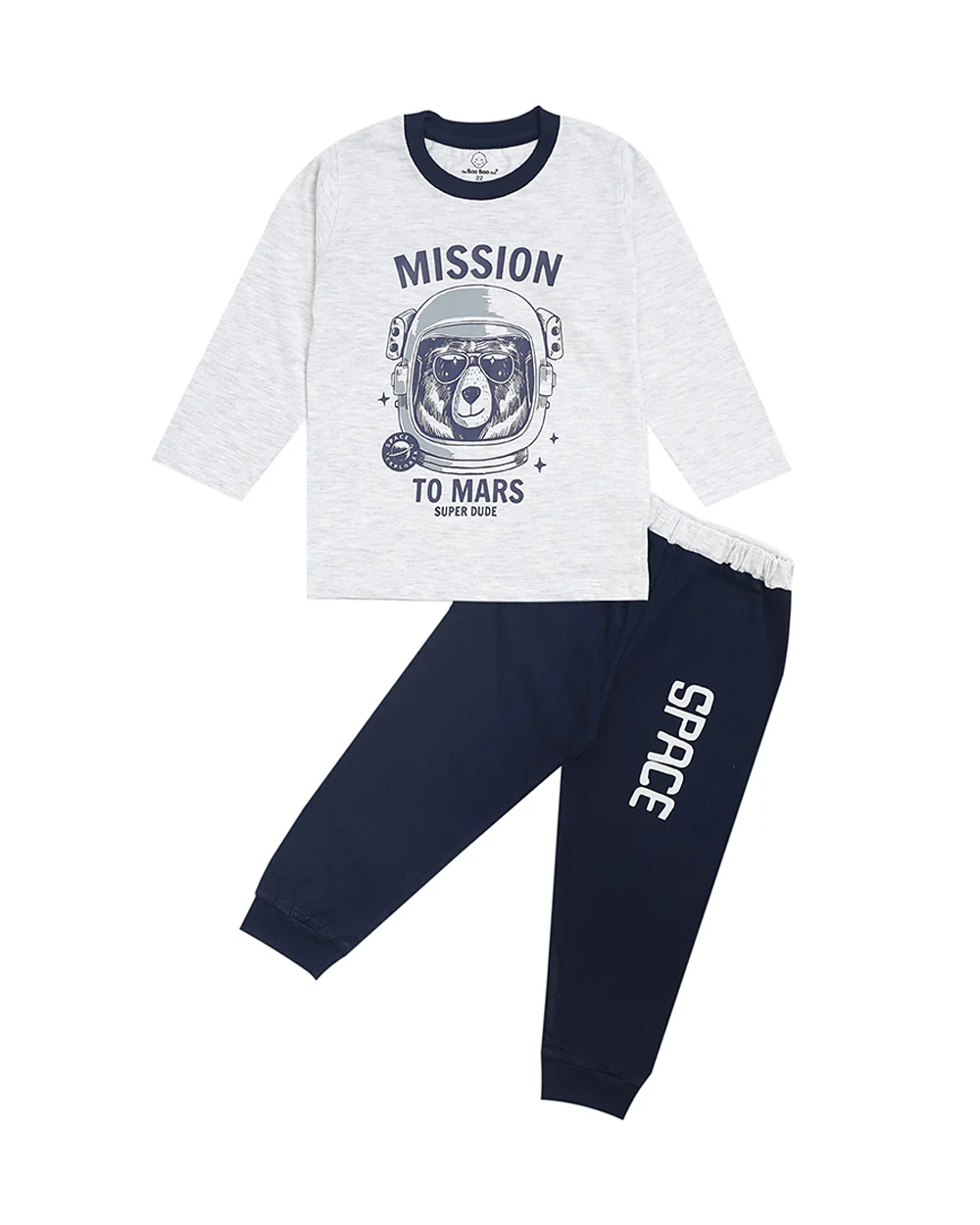The Boo Boo Club Blue & White T-shirt & Pajama-Printed-Cotton-For Infants