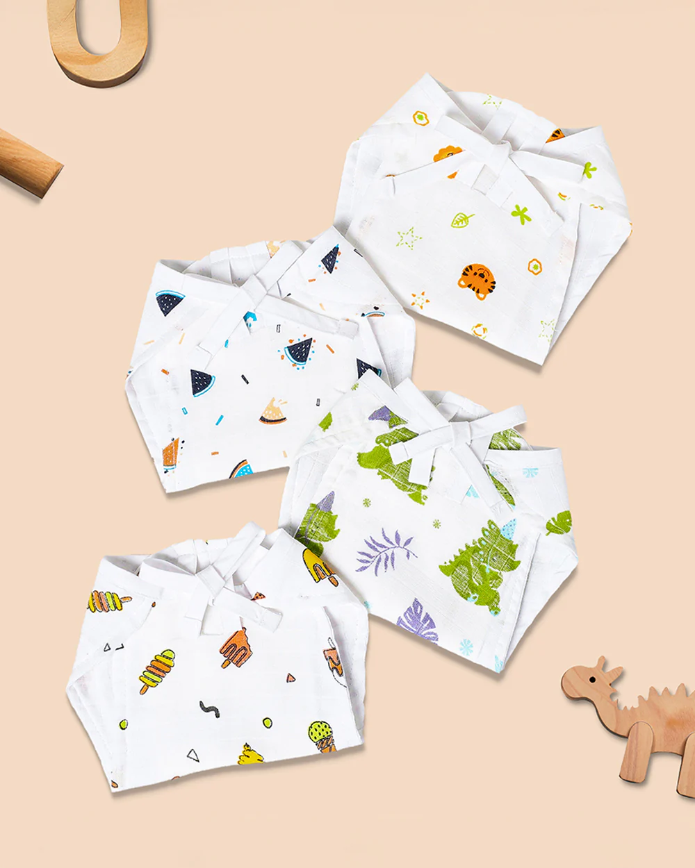 The Boo Boo Club Star & Watermelon Cloth Nappy Combo-GOTS Certified Organic Cotton-Washable & Reusable-Pack of 4