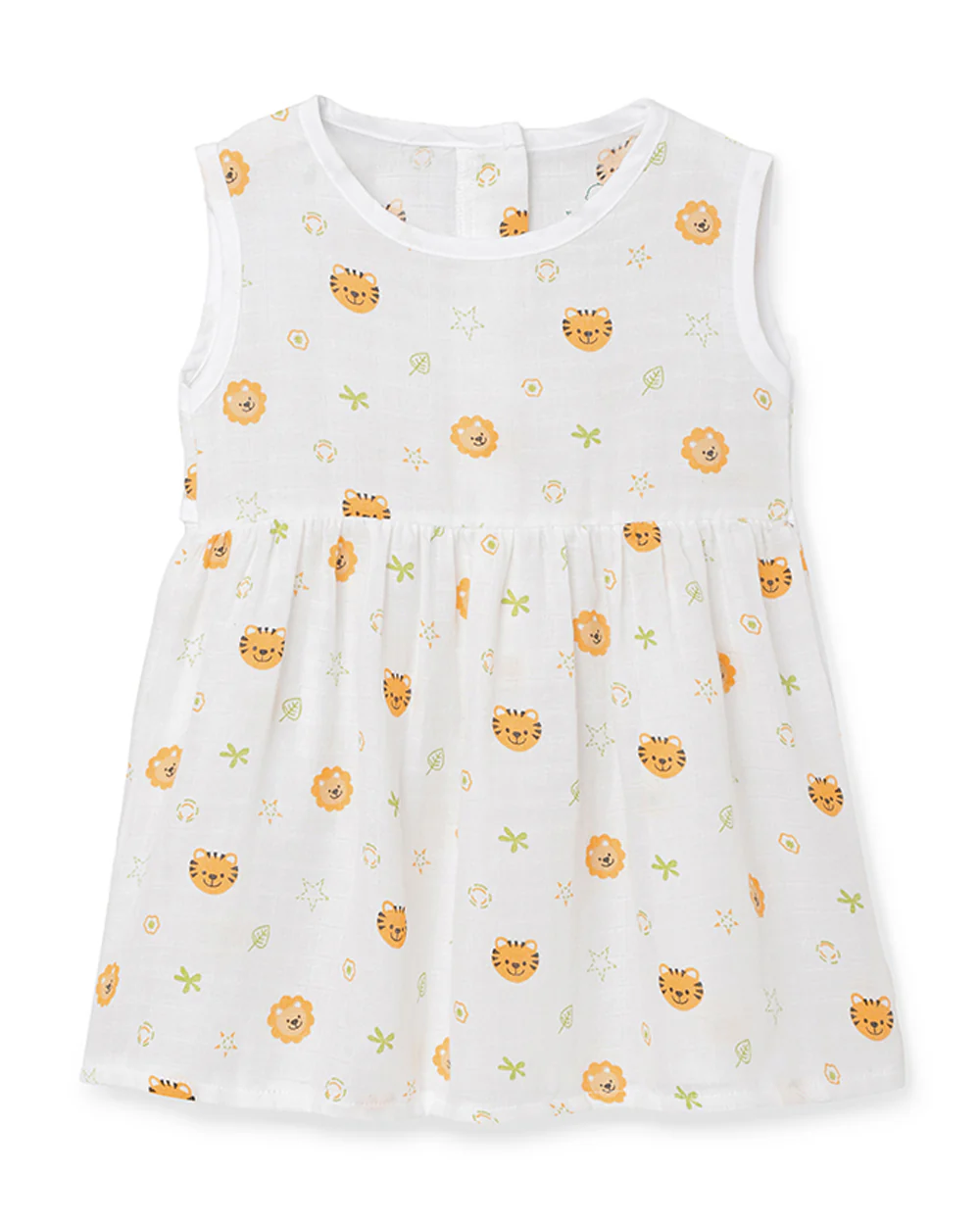 The Boo Boo Club White Frock Dress-Tiger-Muslin-For Infants