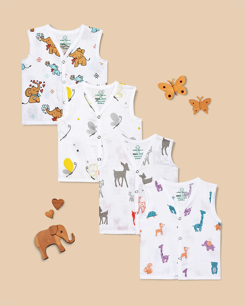 The Boo Boo Club White Jhabla-Multiprint-Muslin-Pack of 4-For Infants