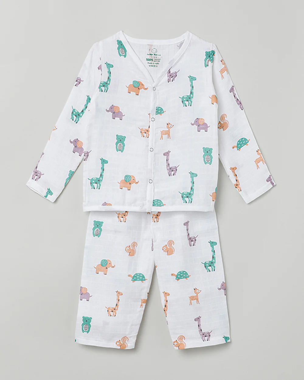 The Boo Boo Club White Nightsuit-Animal-Muslin-For Infants