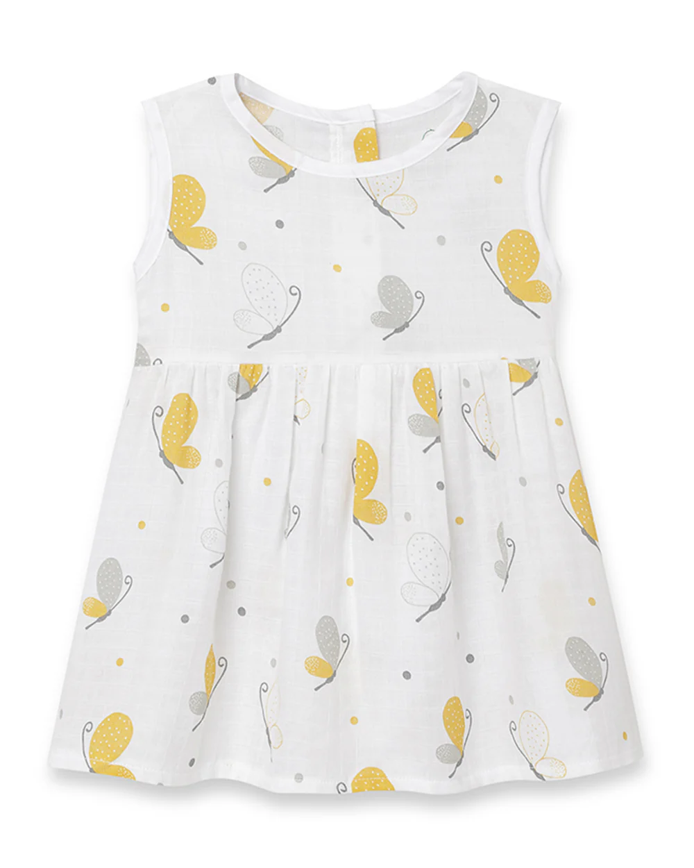 The Boo Boo Club White & Yellow Frock Dress-Butterfly-Muslin-For Infants