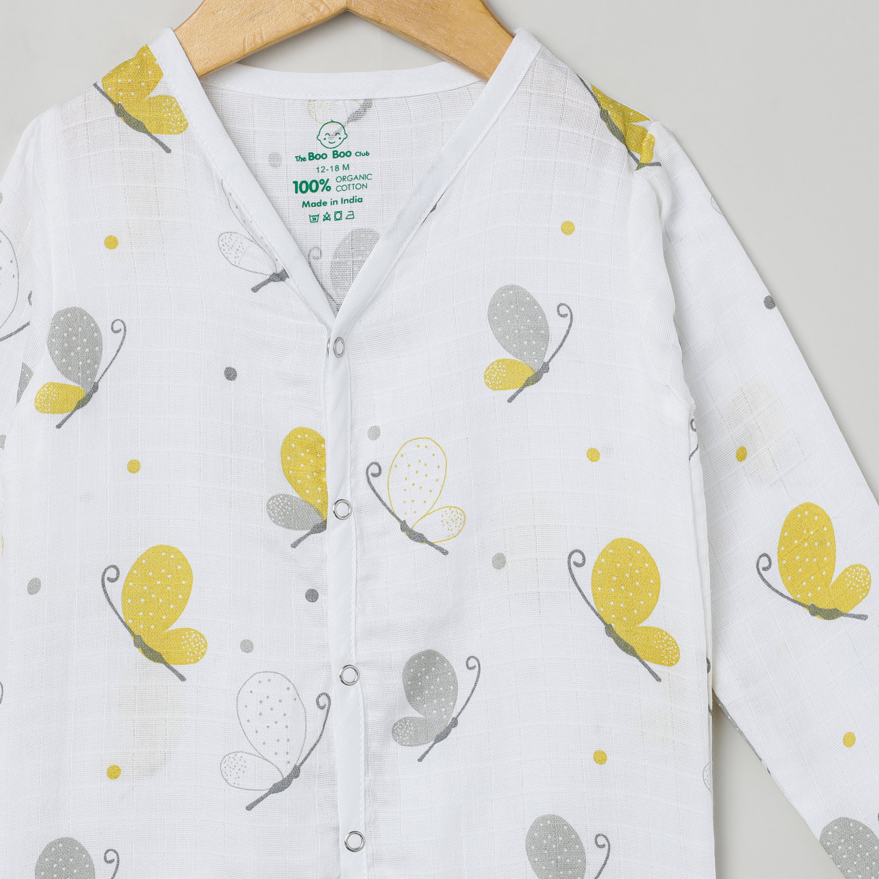 The Boo Boo Club White & Yellow Nightsuit-Butterfly-Muslin-For Infants - Image 5