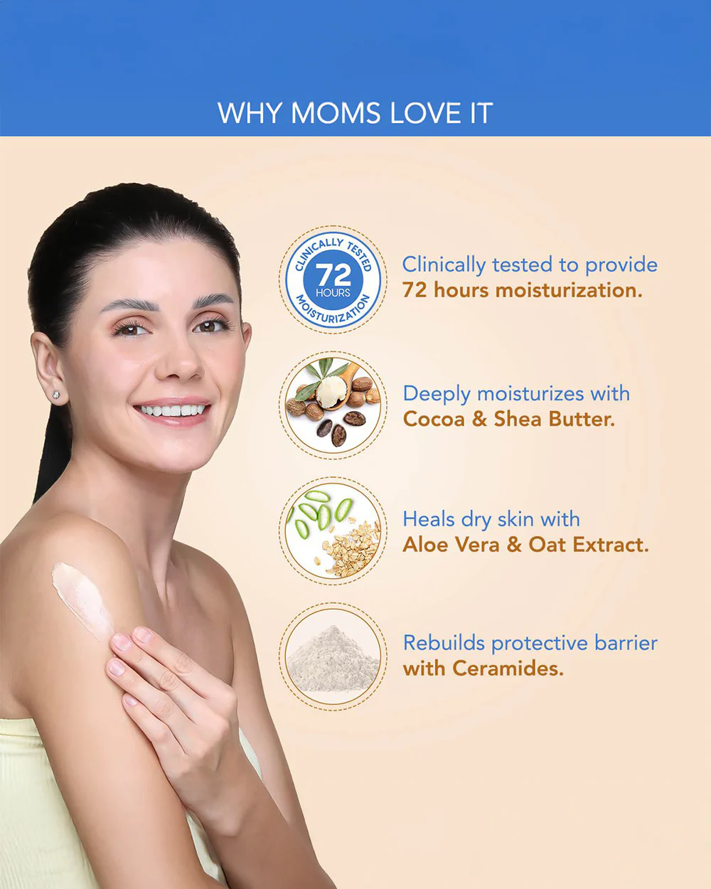 The Moms Co. Natural Cocoa Body Butter-With Cocoa Butter & Aloe Vera-Nourishes & Heals Dry Skin-72 Hours Moisturization - Image 4