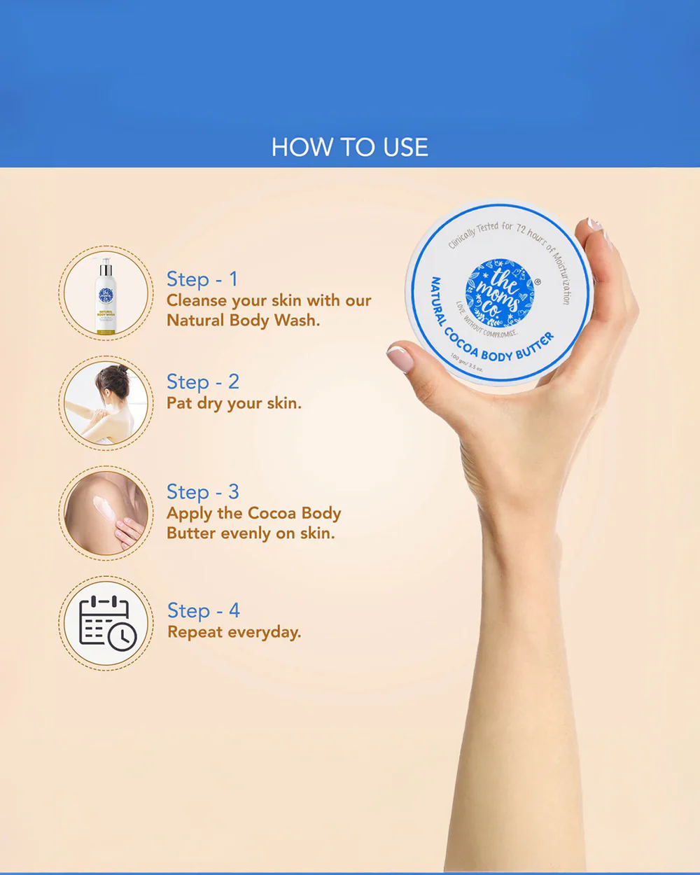 The Moms Co. Natural Cocoa Body Butter-With Cocoa Butter & Aloe Vera-Nourishes & Heals Dry Skin-72 Hours Moisturization - Image 6