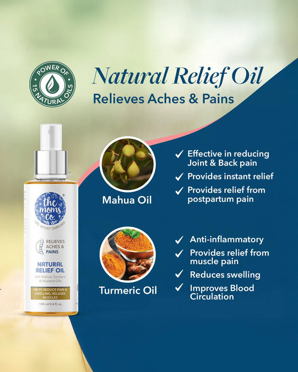 The Moms Co. Natural Relief Oil-With Turmeric & Mustard Oil-Relaxes Muscles & Reduces Menstrual Cramps - Image 6
