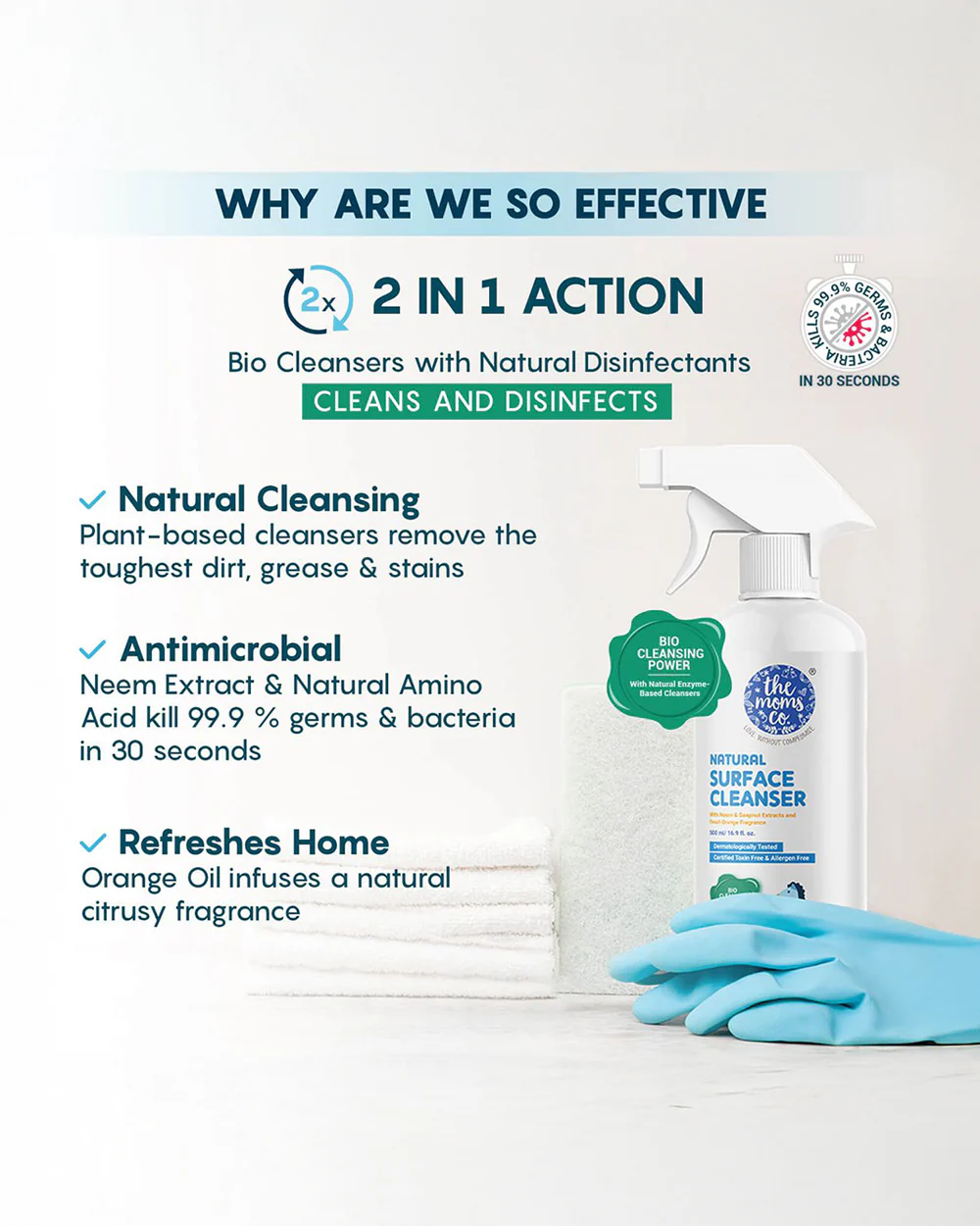 The Moms Co. Natural Surface Cleanser-With Neem & Orange Oil-Kills 99.9% Germs in 30 Seconds - Image 2