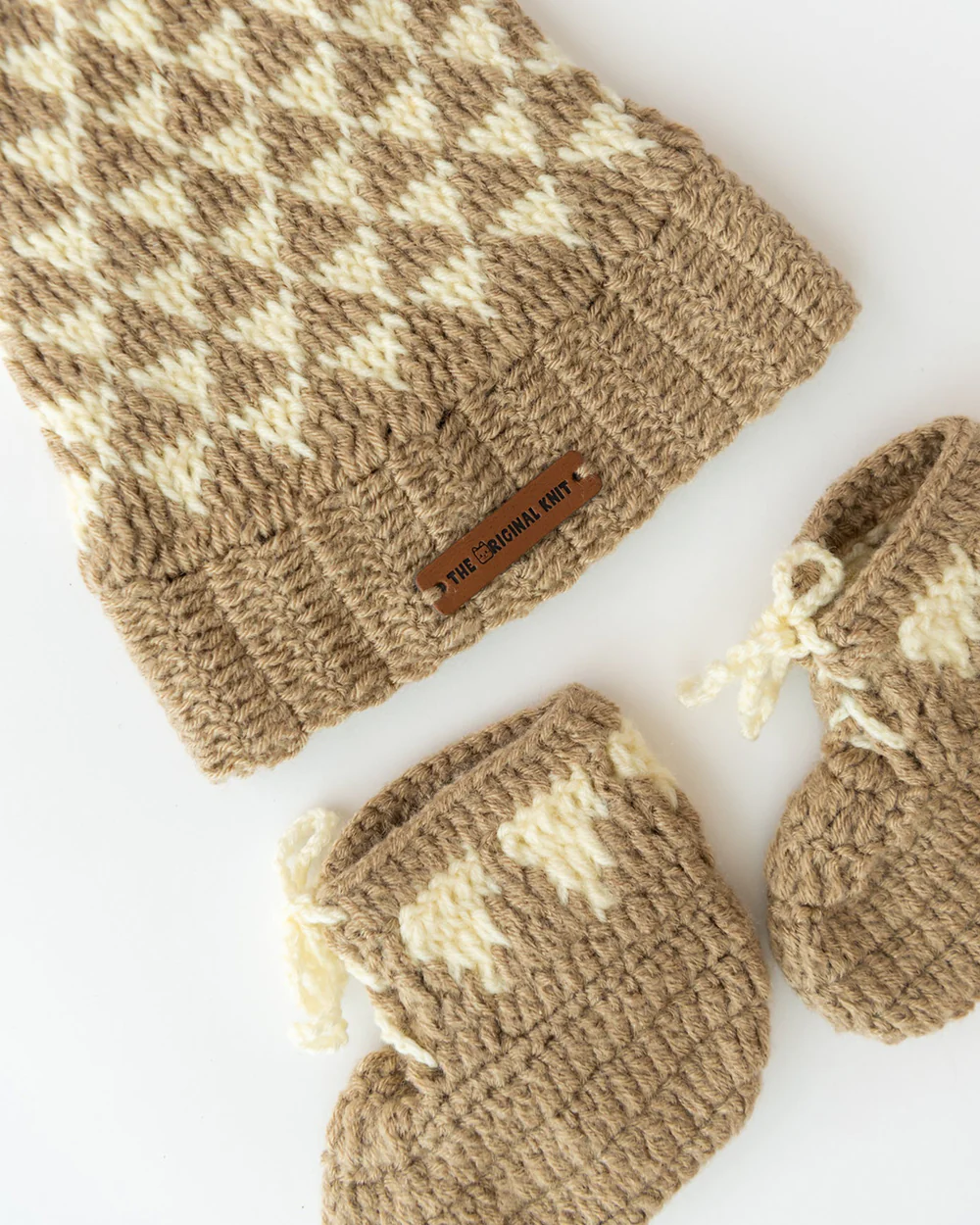 The Original Knit Beige & Off White Winter Wear Combo Set-Self Design-Acrylic-For Infants - Image 2