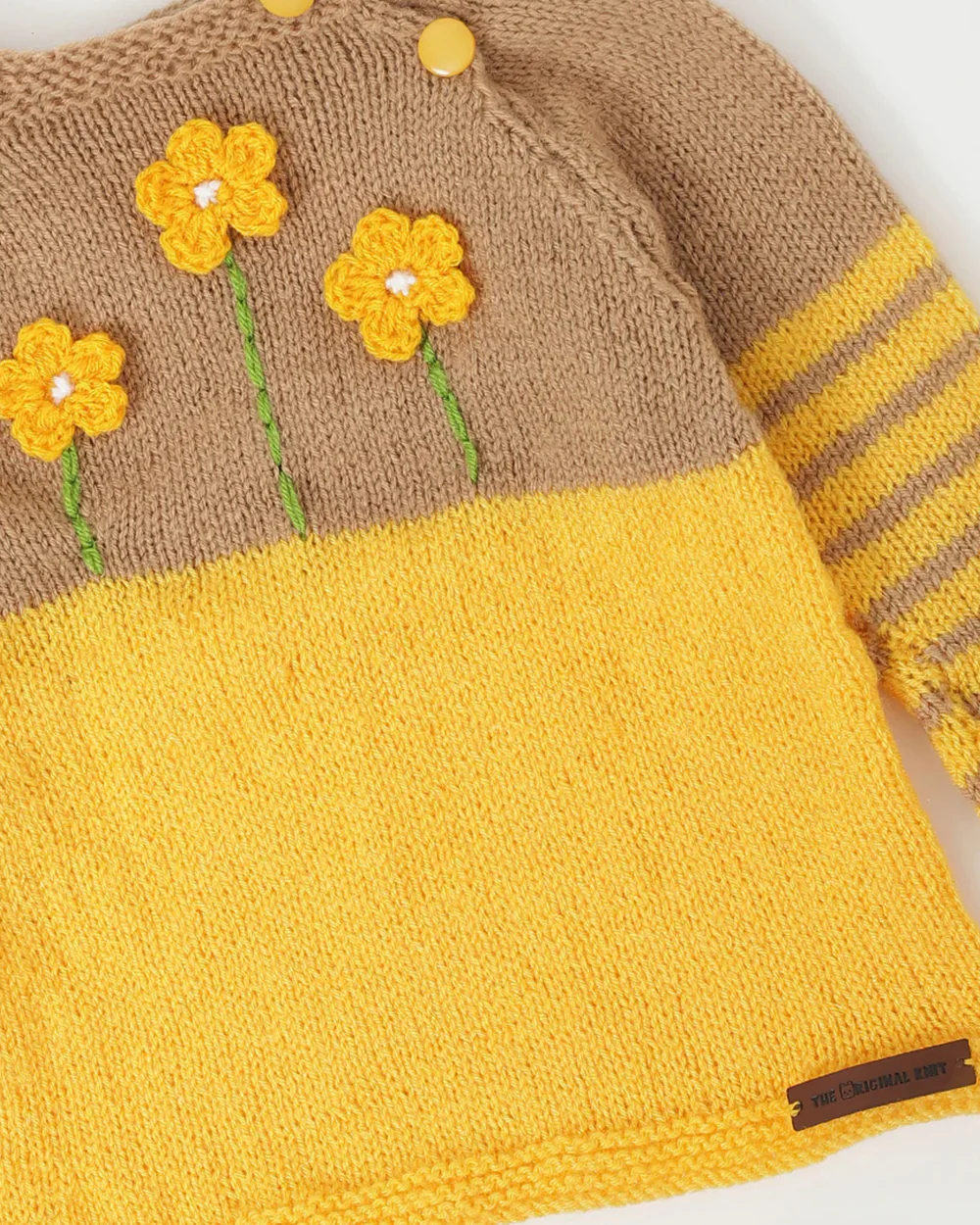 The Original Knit Beige & Yellow Winter Wear Sweater-Embroidered Handmade-High Quality Yarn-For Infants - Image 3