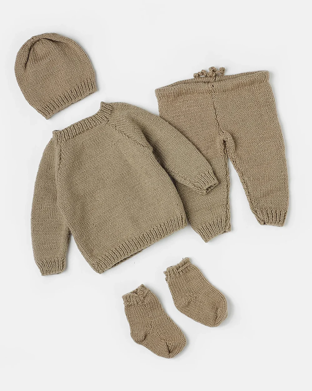 The Original Knit Beige Winter Wear Sweater Set With Cap & Booties Set-Embroidered Handmade-High Quality Yarn-For Infants - Image 3