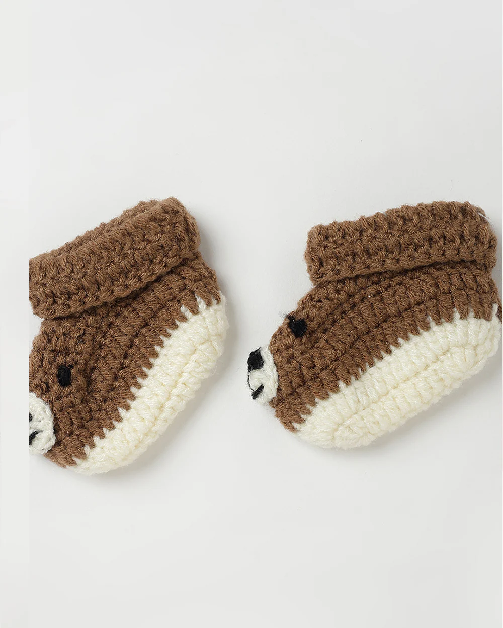 The Original Knit Brown & Off White Winter Wear Booties-Dog Crochet-Yarn-For Infants - Image 2