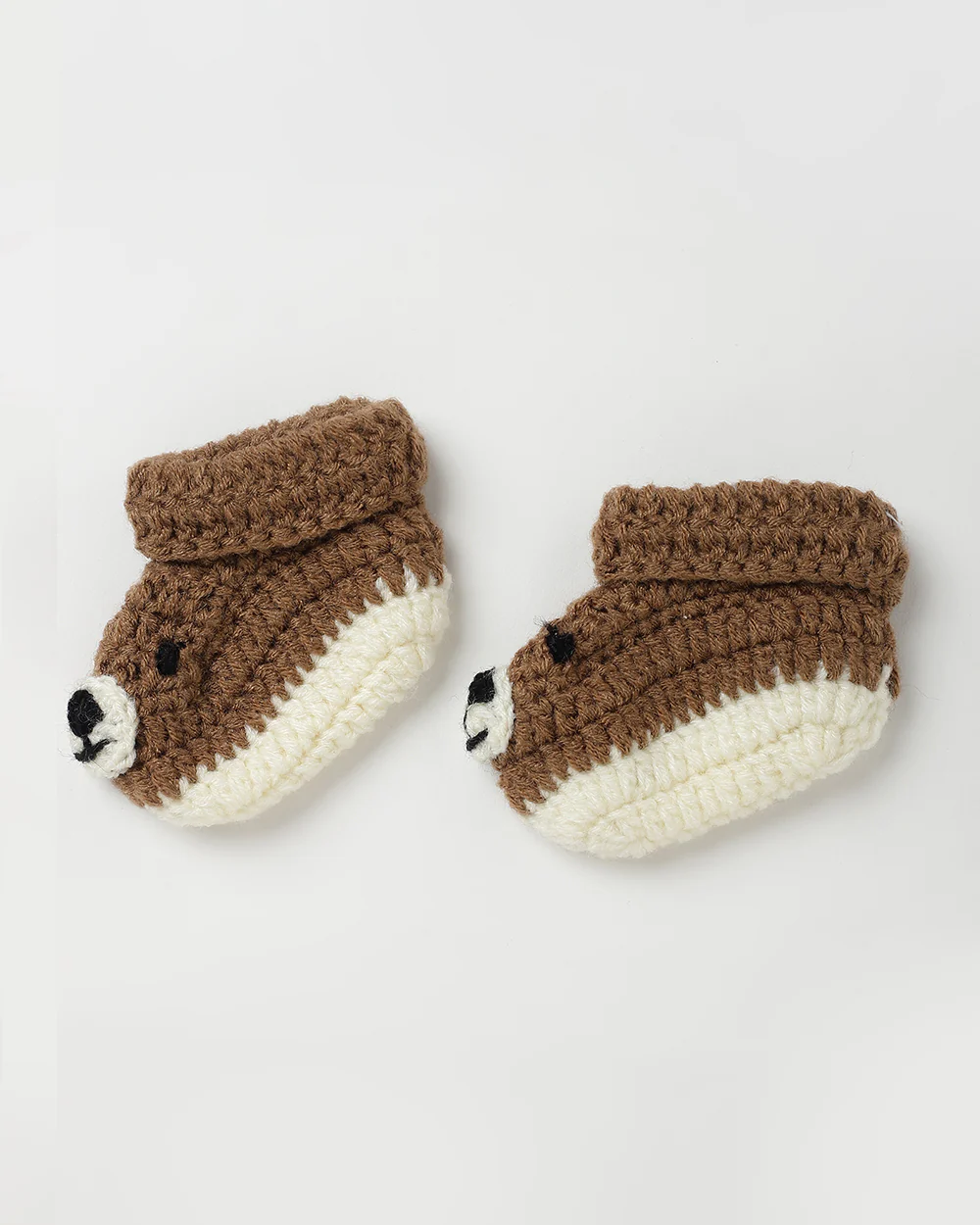 The Original Knit Brown & Off White Winter Wear Booties-Dog Crochet-Yarn-For Infants - Image 3