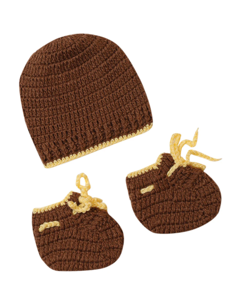 The Original Knit Brown Winter Wear Sweater Set with Caps & Booties-Crochet-Acrylic-For Infants - Image 10