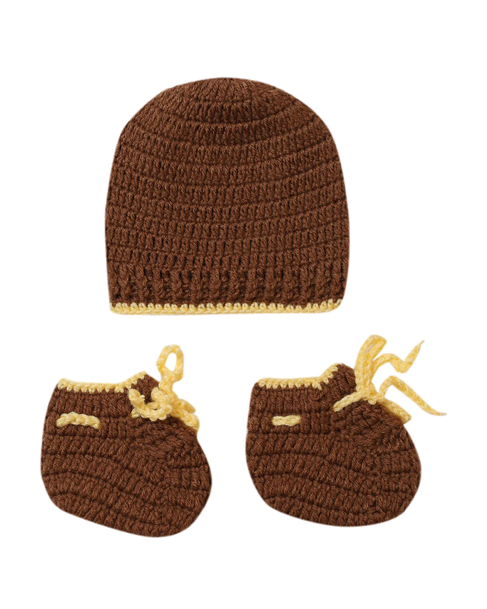 The Original Knit Brown Winter Wear Sweater Set with Caps & Booties-Crochet-Acrylic-For Infants - Image 8