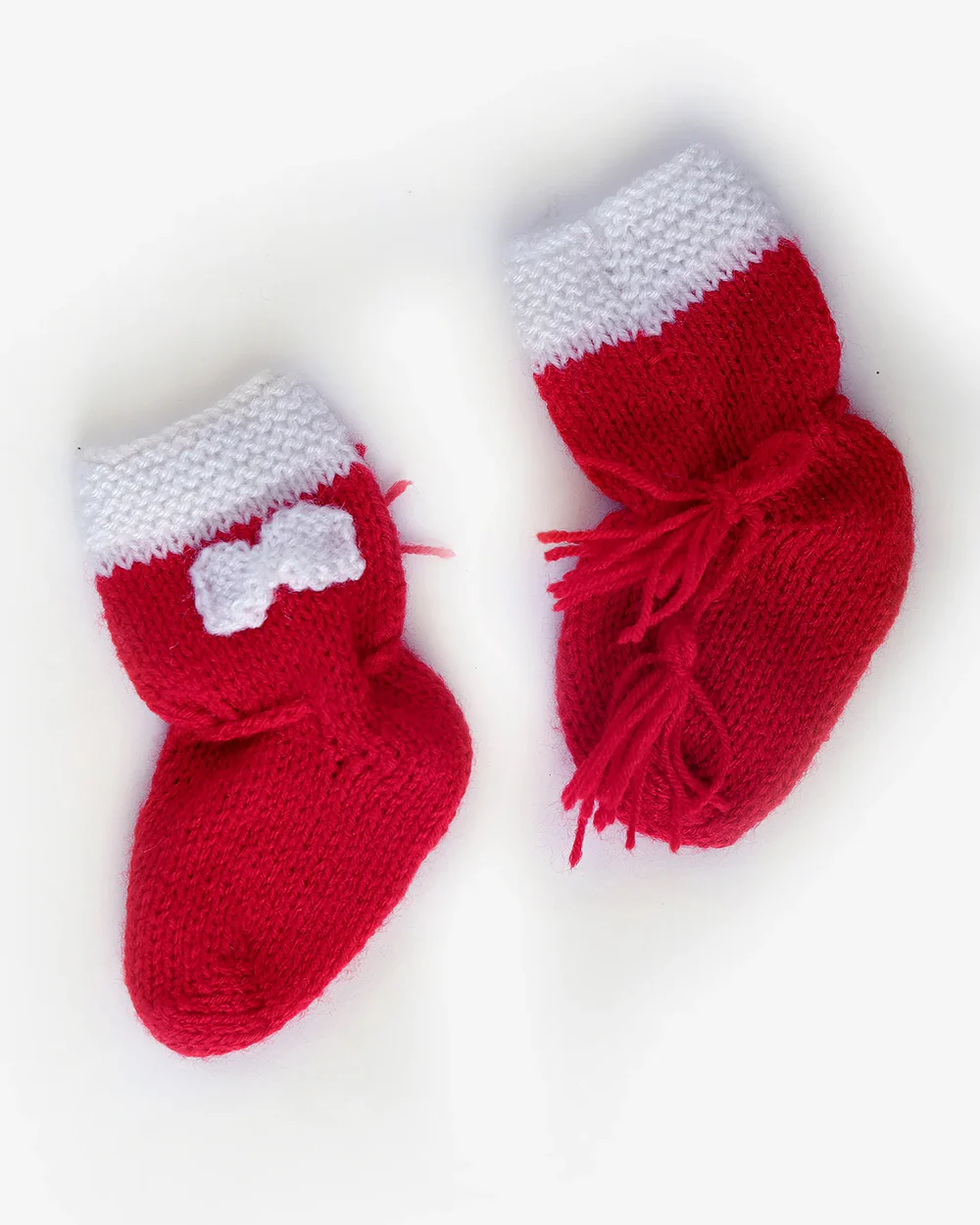 The Original Knit Cranberry & White Winter Wear Booties-Embroidered Handmade-High Quality Yarn-For Infants - Image 2