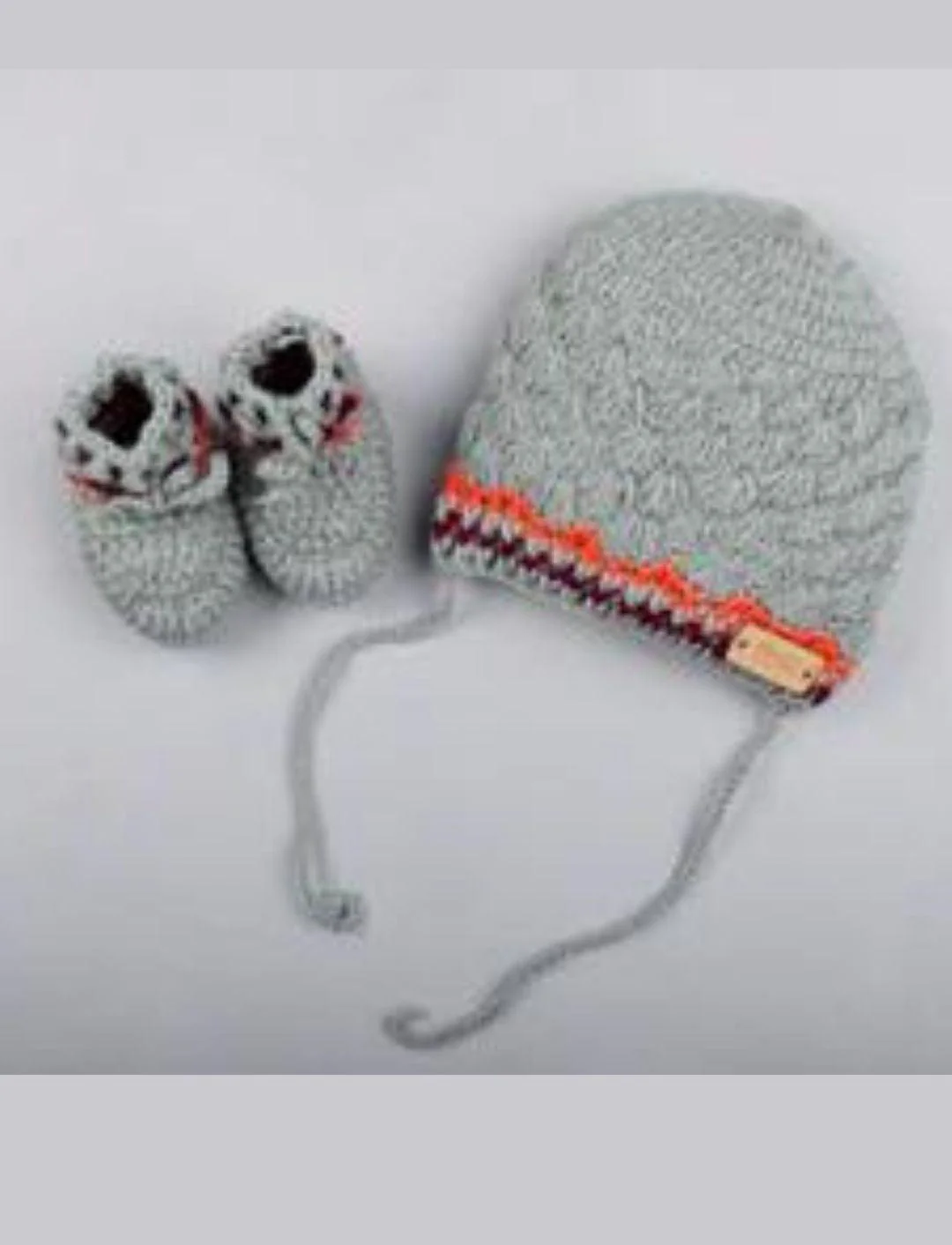 The Original Knit Grey Winter Wear Cap & Booties-Solid-Yarn-For Infants
