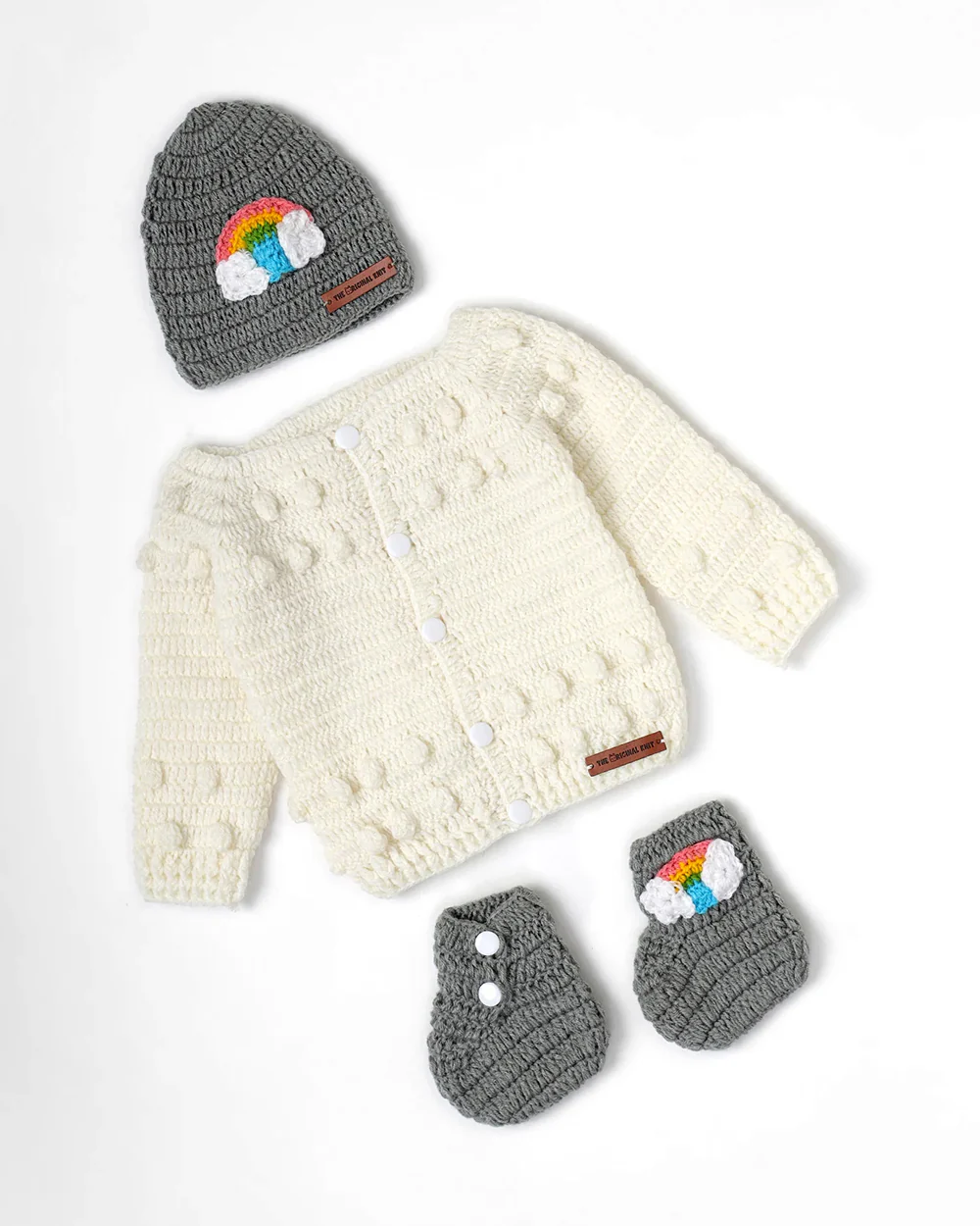 The Original Knit Off White & Grey Winter Wear Dungaree Set-A Piece of Rainbow-Acrylic-For Infants - Image 5