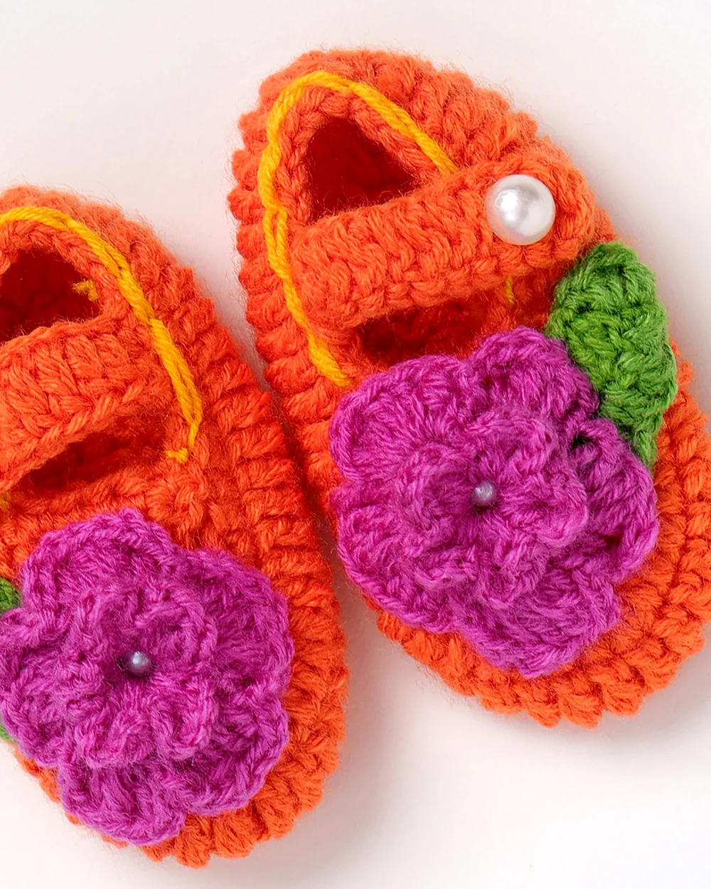The Original Knit Orange Winter Wear Booties-Embroidered Handmade-High Quality Yarn-For Infants - Image 3