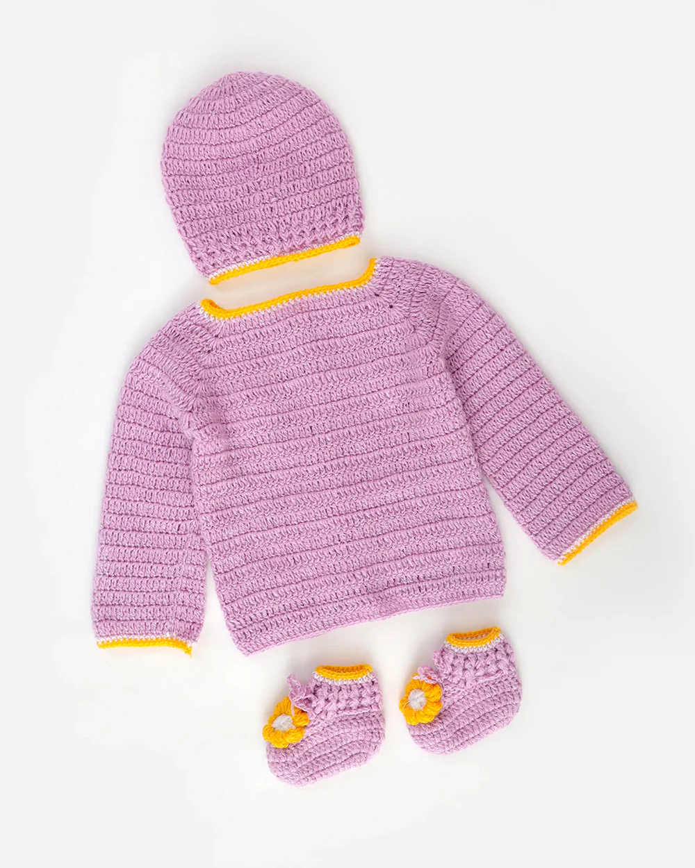 The Original Knit Purple Winter Wear Dungaree Set-Embroidered Handmade-High Quality Yarn-For Infants - Image 2
