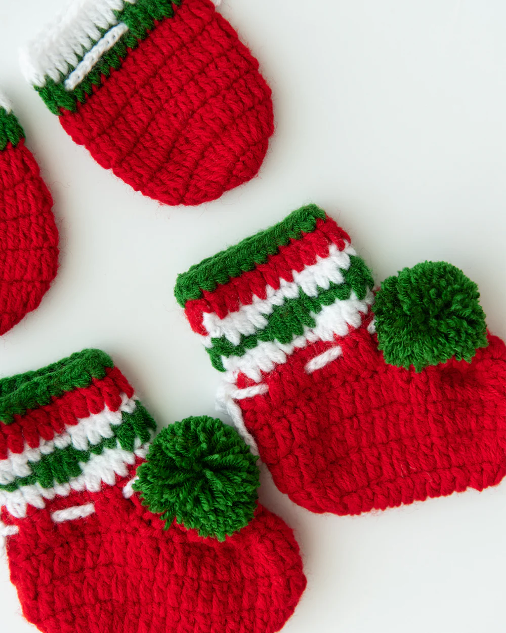 The Original Knit Red & Green Winter Wear Cap, Mittens & Booties-Crochet-Handmade-Yarn-For Infants - Image 3