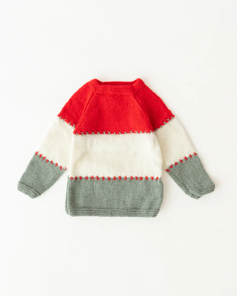 The Original Knit Red & Grey Winter Wear Sweater-Embroidered Handmade-Acrylic-For Infants - Image 2