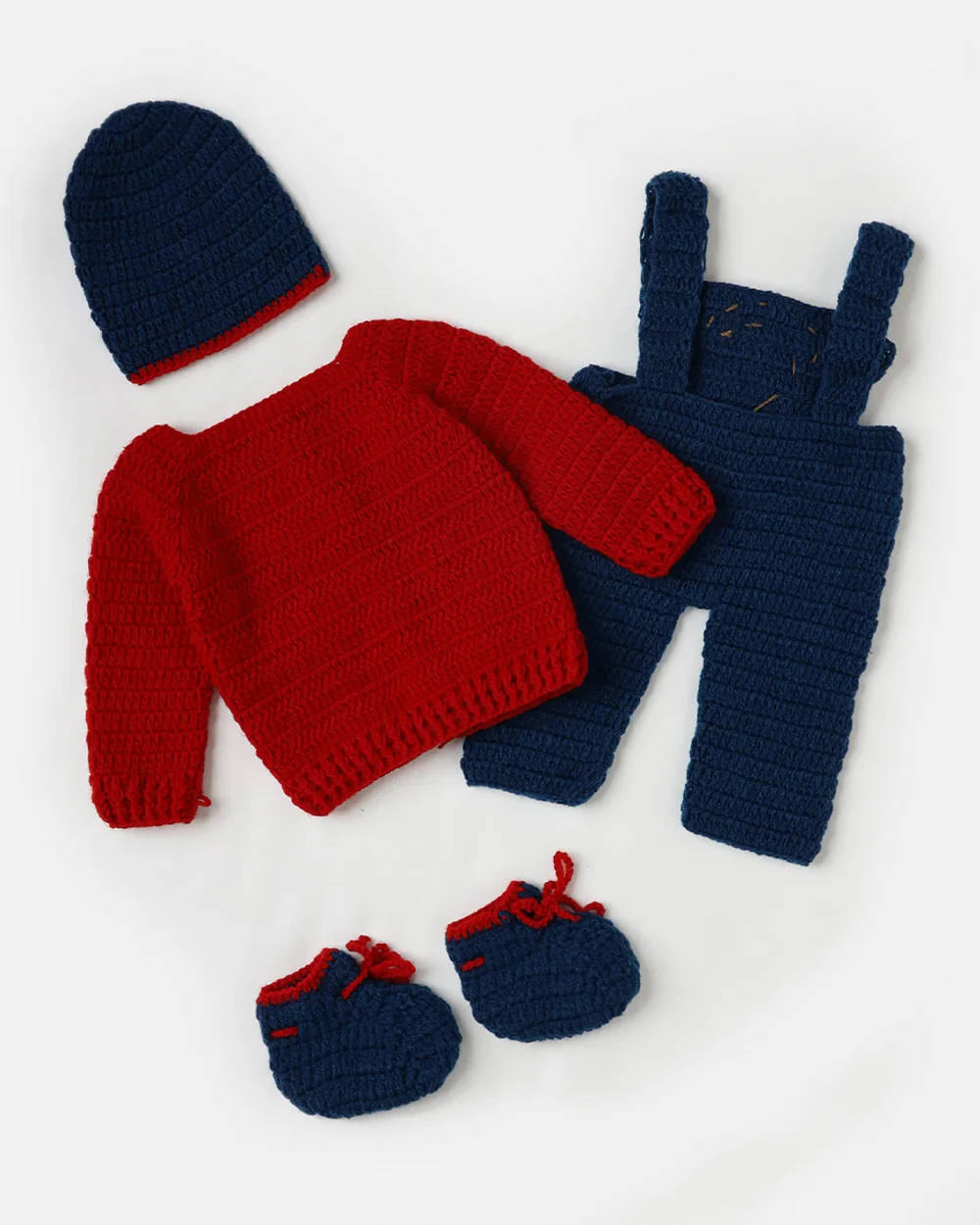 The Original Knit Red & Blue Winter Wear Dungaree Set-Paw-some Playtime-Acrylic-For Infants - Image 3
