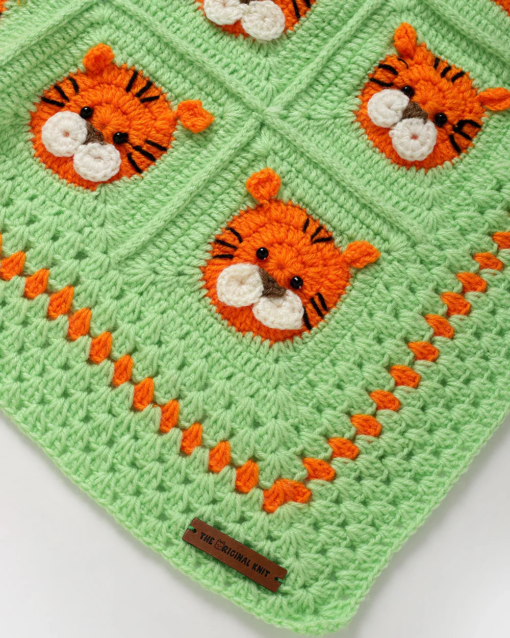 The Original Knit Tiger-Tiger Everywhere Baby Blanket-Soft & Cozy-Crafted with Care-Light Green-For Infants - Image 2