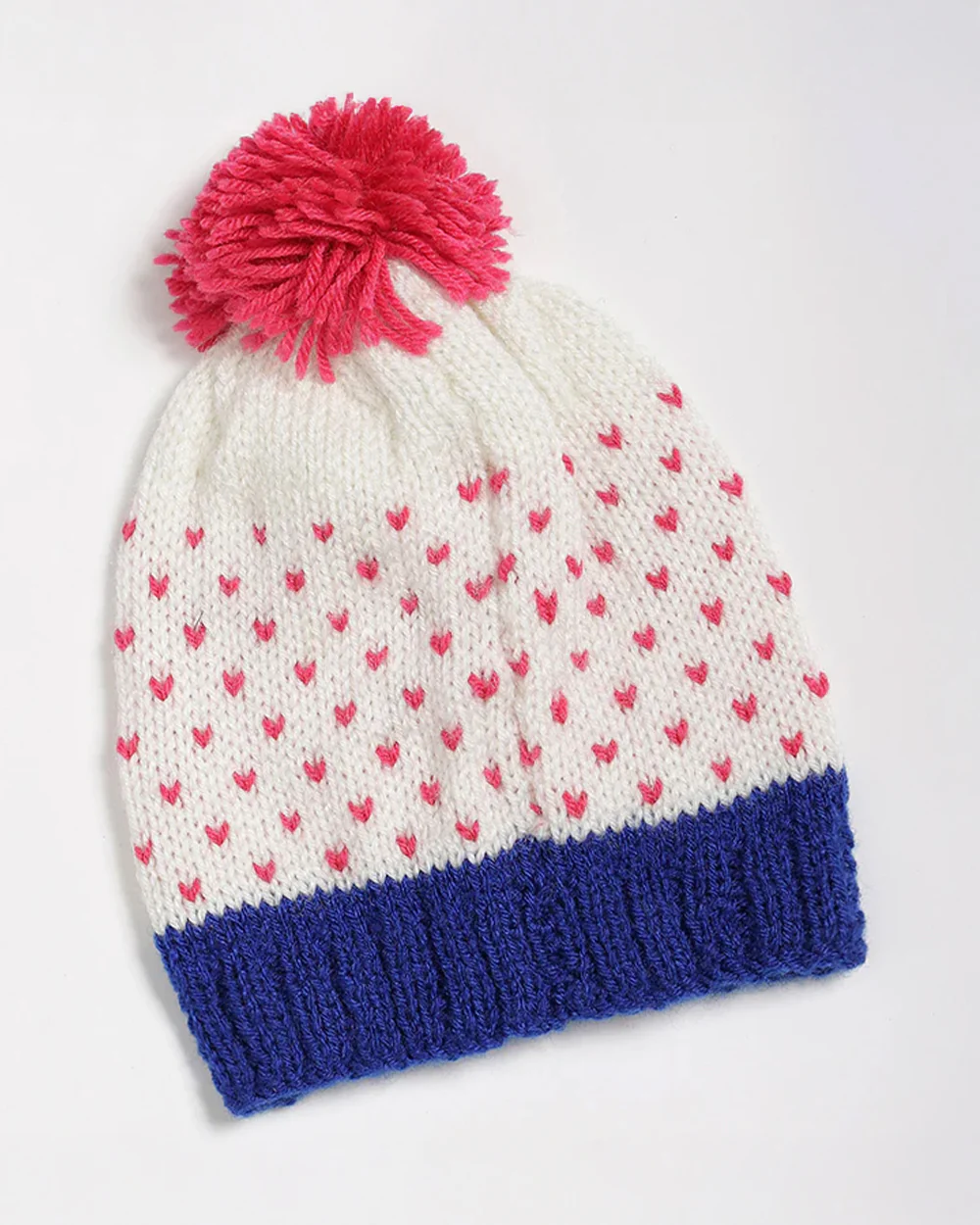 The Original Knit White & Blue Winter Wear Cap-Heart-Acrylic-For Infants - Image 2