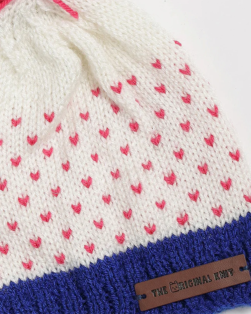 The Original Knit White & Blue Winter Wear Cap-Heart-Acrylic-For Infants - Image 3