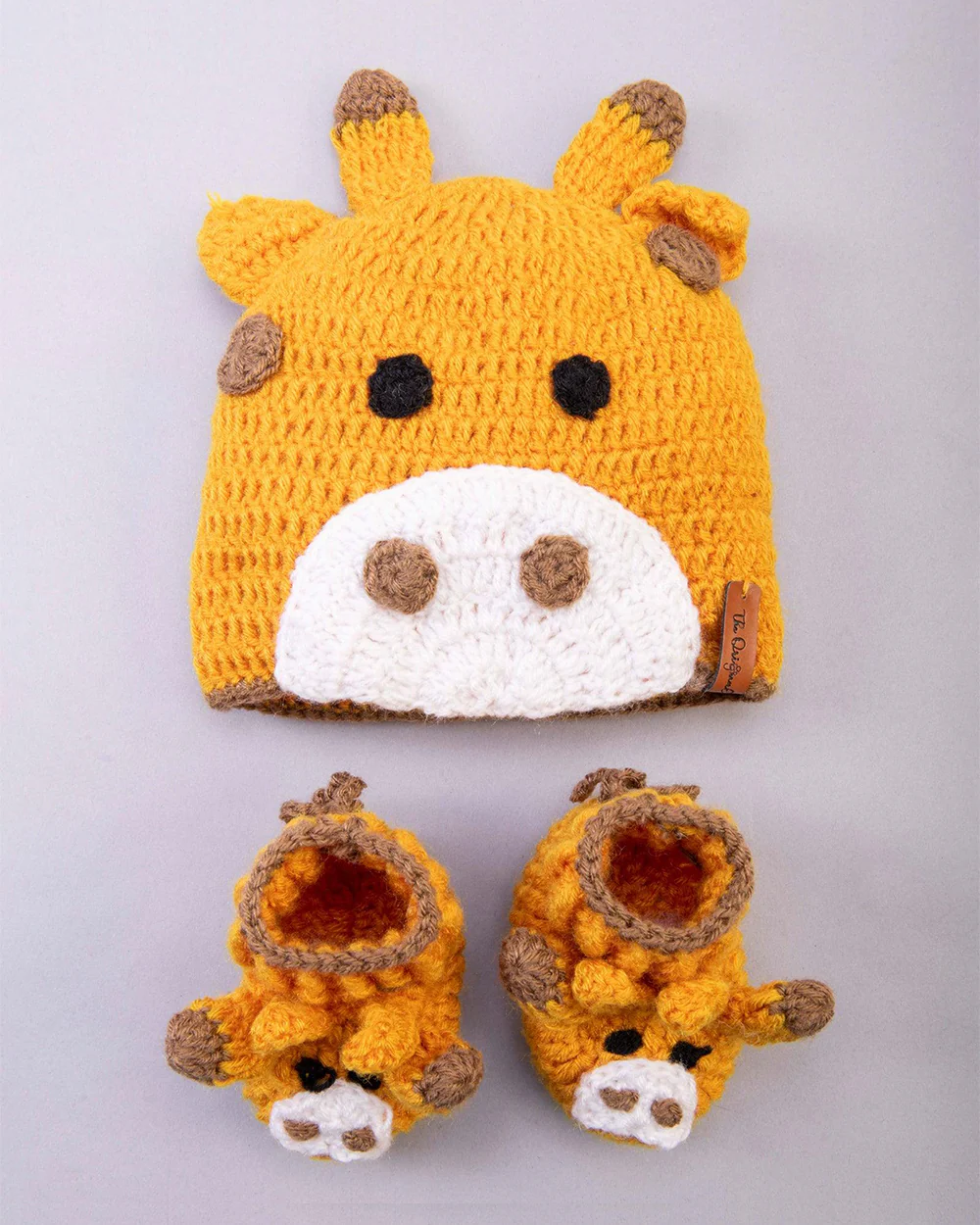 The Original Knit Yellow Winter Wear Cap & Booties-Giraffe Crochet-Yarn-For Infants - Image 2