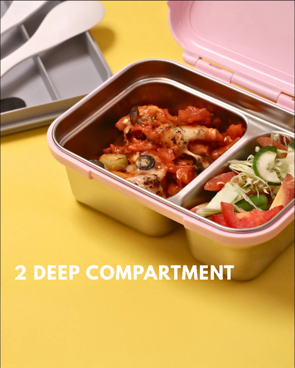 Theoni Duo Steel Lunch Box-2 Compartment-Microwave safe-Sterio Green - Image 3