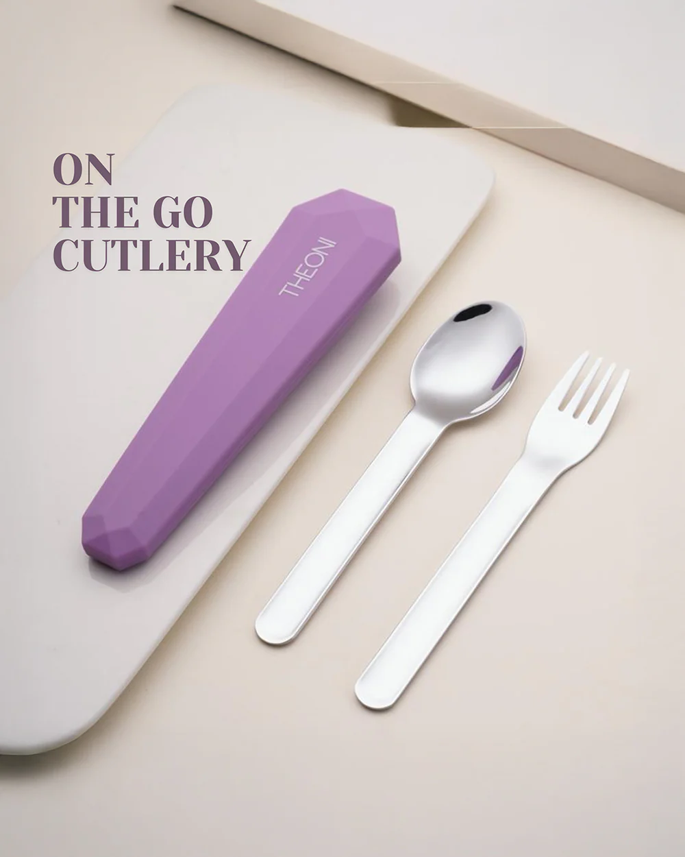 Theoni On The Go Stainless Steel Spoon & Fork Set-With Silicone Case-Purple-For Infants