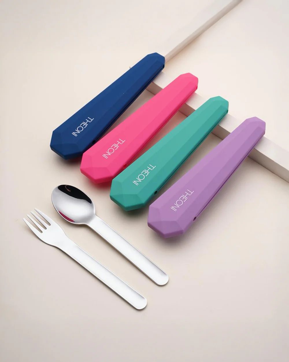 Theoni On The Go Stainless Steel Spoon & Fork Set-With Silicone Case-Purple-For Infants - Image 6