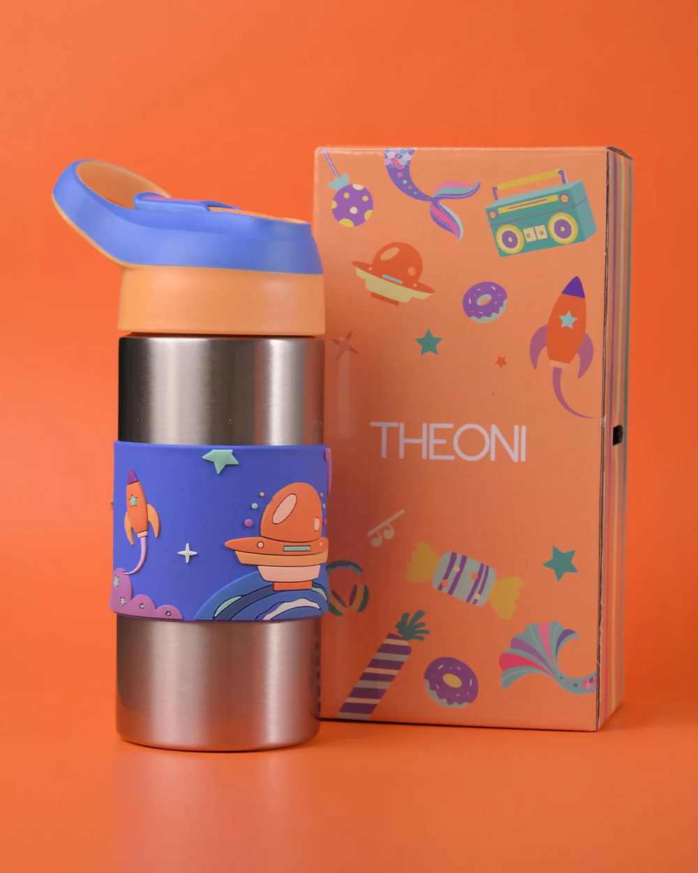 Theoni Siphappy Stainless Steel Straw Sipper-24 Hours Cold & 12 Hours Hot-Anti Skid Silicone Base-Milo Blue-400 ml - Image 2