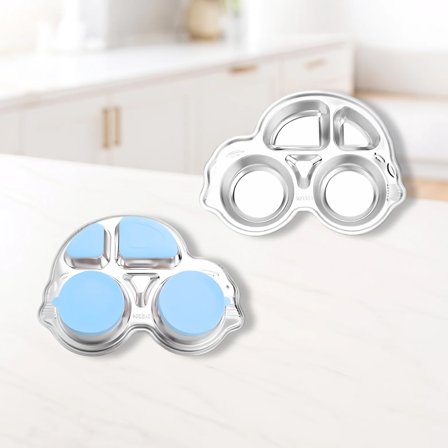 Theoni Stainless Steel Car Shape Suction Plate-BPA-Free & Dishwasher Safe-Blue-For Feeding - Image 10