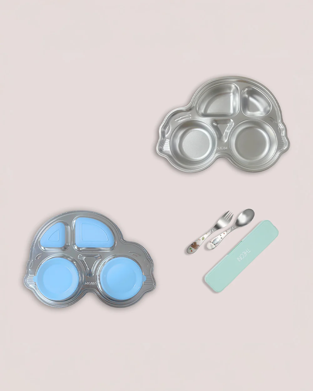 Theoni Stainless Steel Car Shape Suction Plate-BPA-Free & Dishwasher Safe-Blue-For Feeding - Image 3