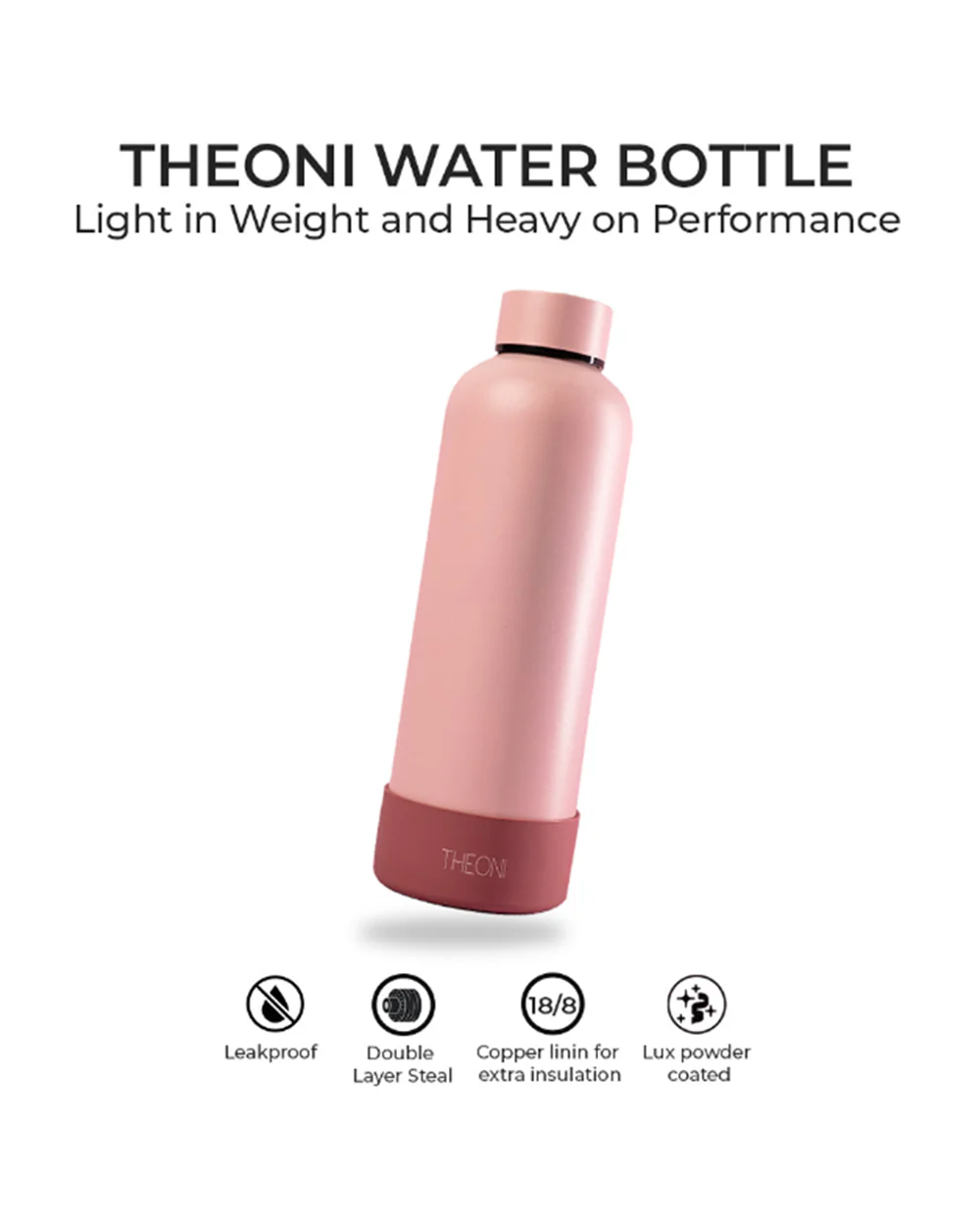 Theoni Stainless Steel Double Walled Insulated Water Bottle-24 Hours Cold & 16 Hours Hot-Preety Peach-500ml - Image 6