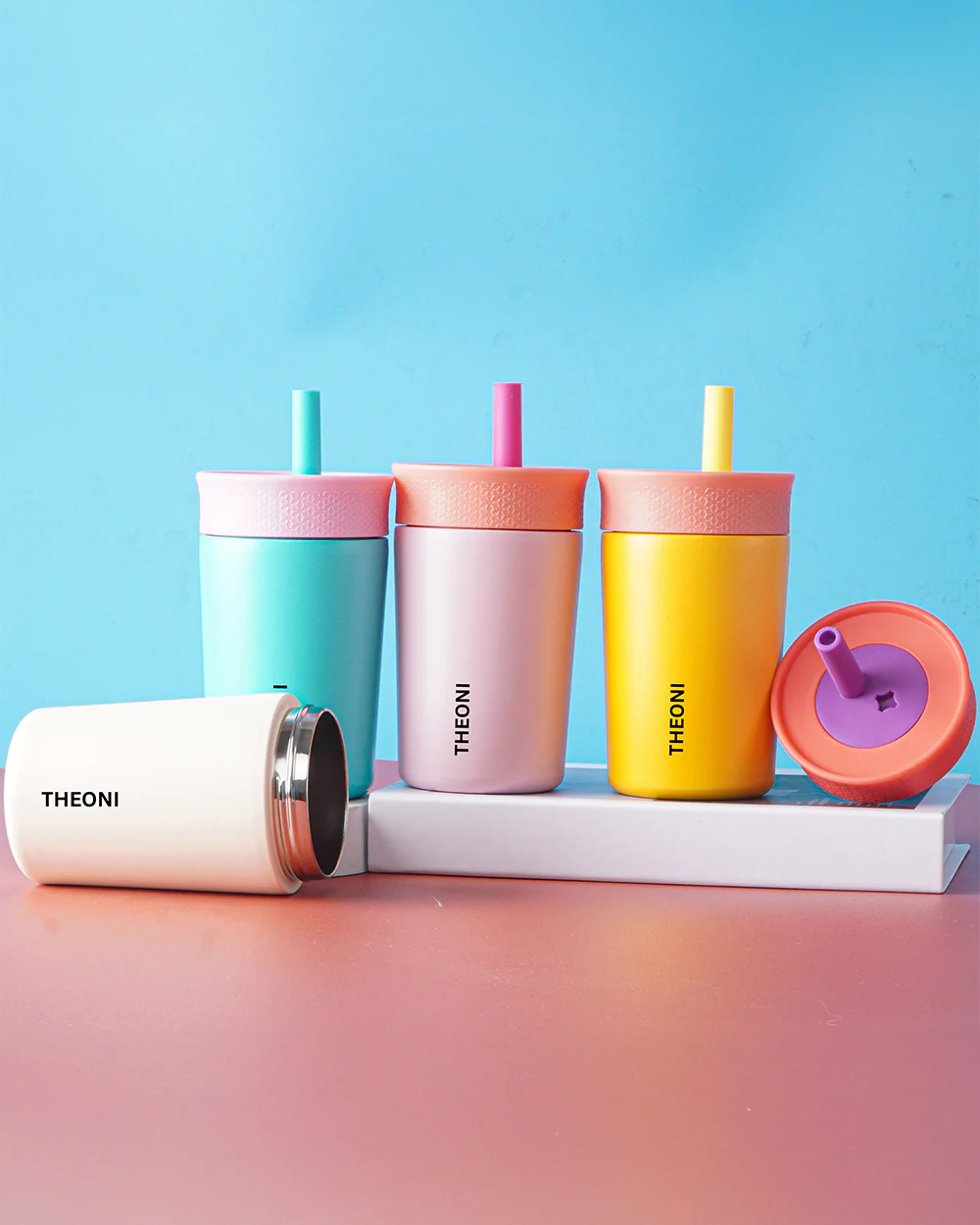 Theoni Star Kids Stainless Steel Insulated Tumbler With Cleaning Brush-Leakproof & BPA Free-Beige-355ml - Image 2