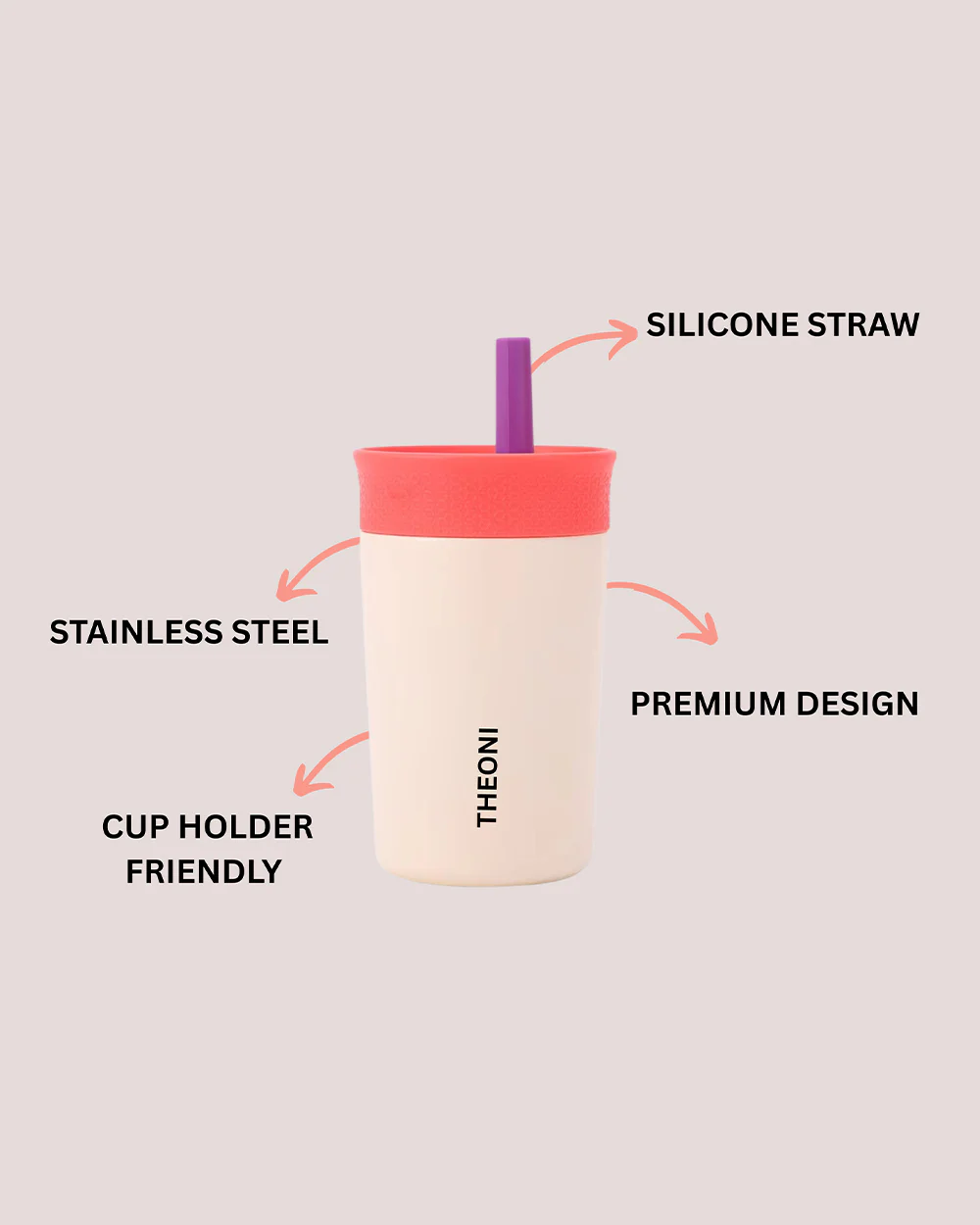 Theoni Star Kids Stainless Steel Insulated Tumbler With Cleaning Brush-Leakproof & BPA Free-Beige-355ml - Image 3