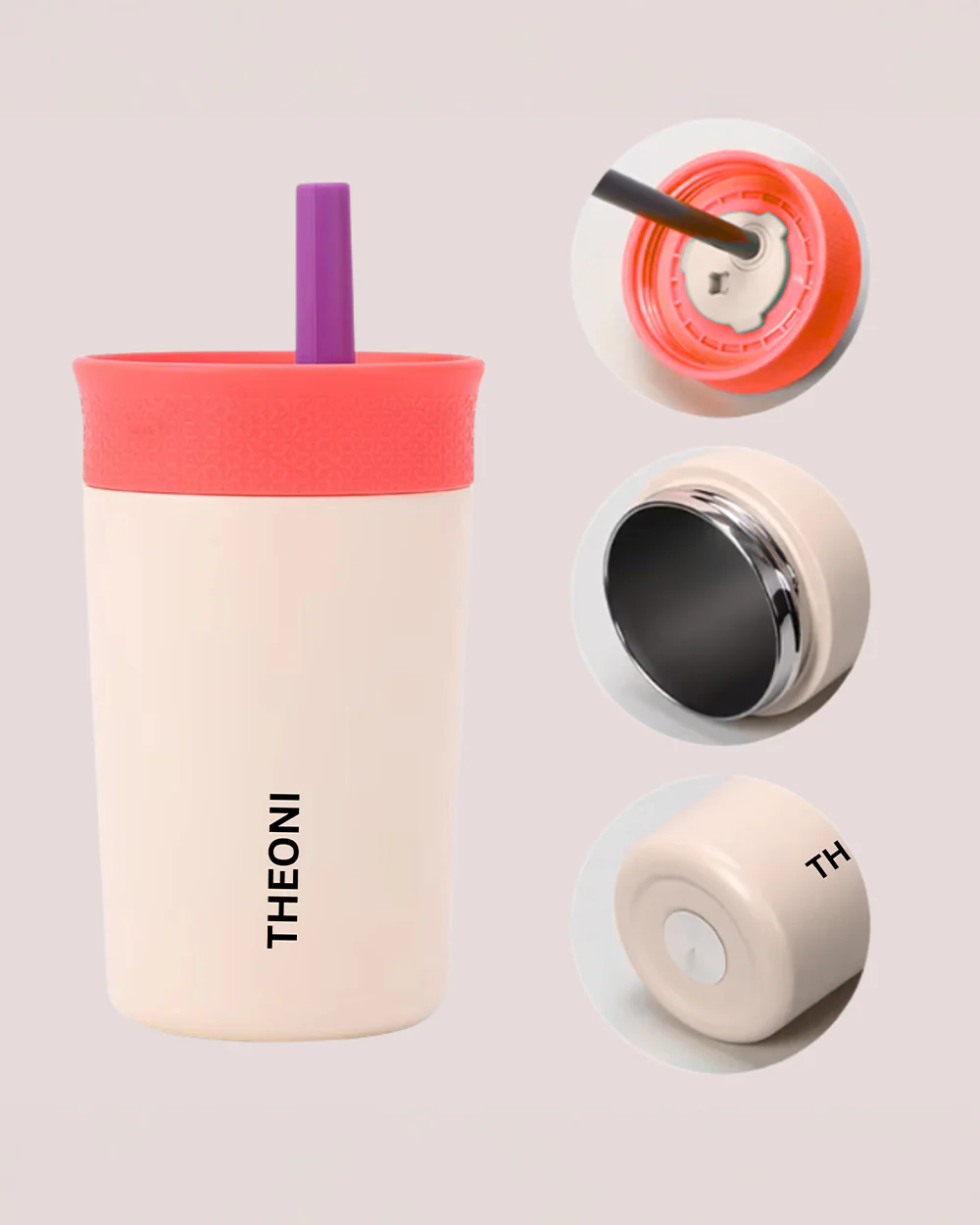 Theoni Star Kids Stainless Steel Insulated Tumbler With Cleaning Brush-Leakproof & BPA Free-Beige-355ml - Image 6