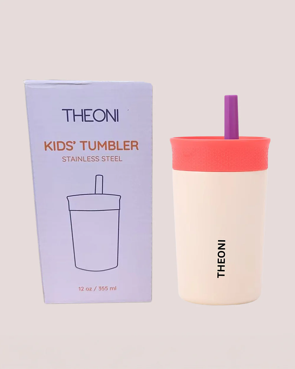 Theoni Star Kids Stainless Steel Insulated Tumbler With Cleaning Brush-Leakproof & BPA Free-Beige-355ml - Image 8