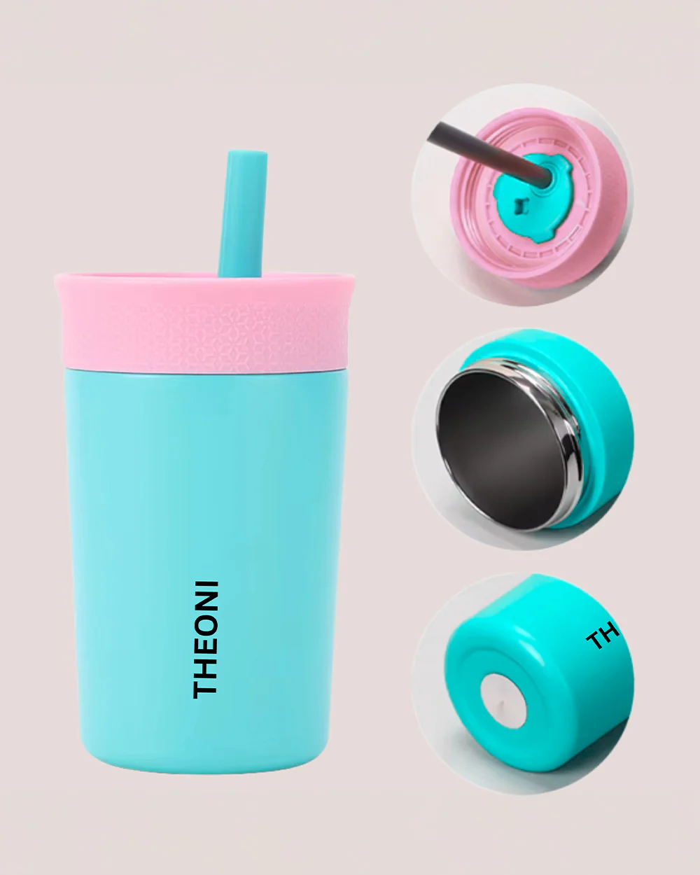 Theoni Star Kids Stainless Steel Insulated Tumbler With Cleaning Brush-Leakproof & BPA Free-Turquoise-355ml - Image 6